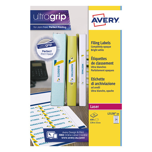 Avery Zweckform L7170-25 Etiquetas para lomo 134 x 11 mm, color blanco (600 etiquetas) 212894 - 1
