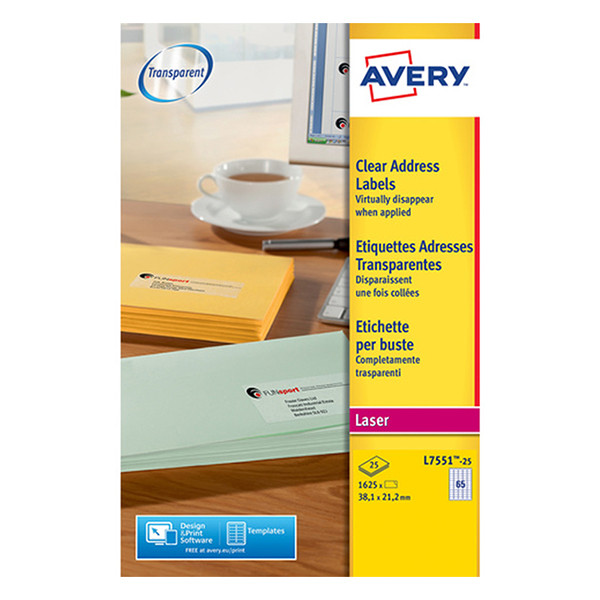 Avery Zweckform L7551-25 Etiquetas transparentes de 38,1 x 21,2 mm (1625 etiquetas) L7551-25 212641 - 1