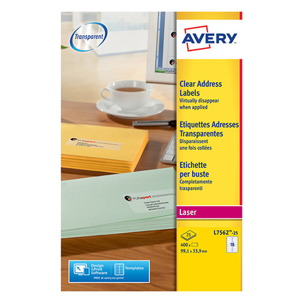 Avery Zweckform L7562-25 Etiquetas transparentes de 99,1 x 33,9 mm - 400 etiquetas 212546 - 1
