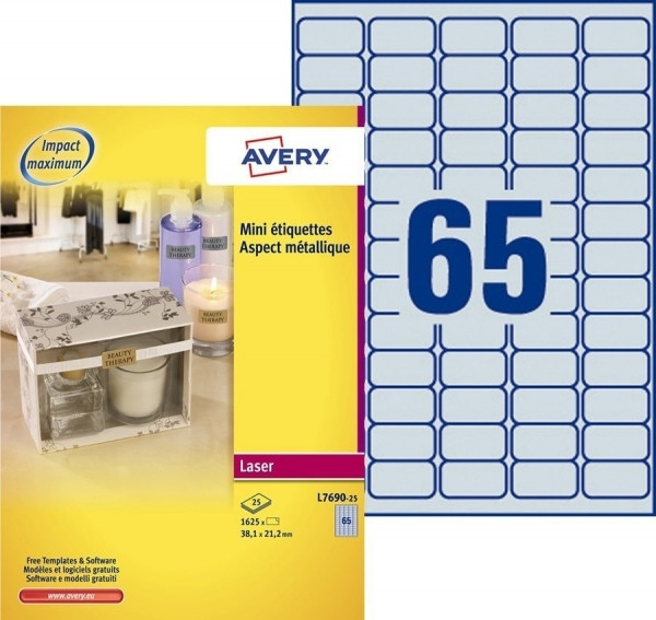 Avery Zweckform L7690-25 Etiquetas A4 38,1 x 21,2 mm plata (1625 etiquetas)