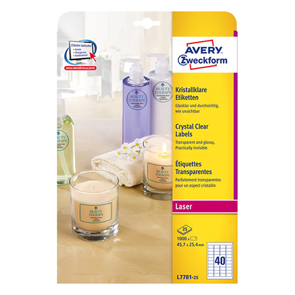 Avery Zweckform L7781-25 Etiquetas transparentes de 45,7 x 25,4 mm (1000 etiquetas)