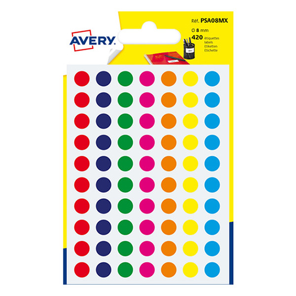 Avery Zweckform PSA08MX – Gomets adhesivos de marcaje redondo 8 mm surtido – 420 unidades 212711 - 1
