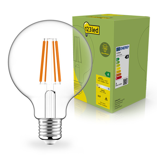 Bombilla LED E27 | Globo G95 | Ultraeficiente | Filamento | Transparente | 2700K | 2,2 W (40 W) - 123tinta LDR02408 - 1