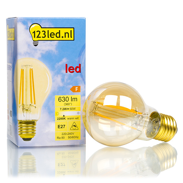 Bombilla LED E27 Luz Cálida Oro Pera Filamento Regulable (7.2W) - 123tinta  123inkt