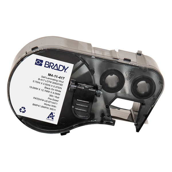 Brady M4-11-427 etiquetas de vinilo laminado negro sobre blanco/transparente 19,05 mm x 12,7 mm x 9,53 mm (original)