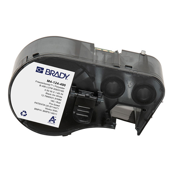 Brady M4-124-490 Etiquetas de poliéster Freezerbondz negro sobre blanco 12,7 mm x 41,91 mm (original) M4-124-490 148296 - 1