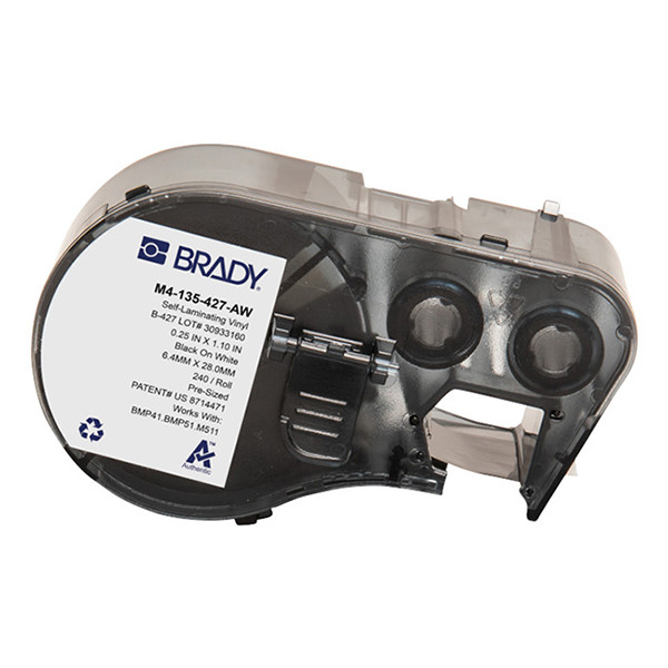 Brady M4-135-427-AW etiquetas de vinilo laminado negro sobre blanco 27,94 mm x 6,35 mm (original)