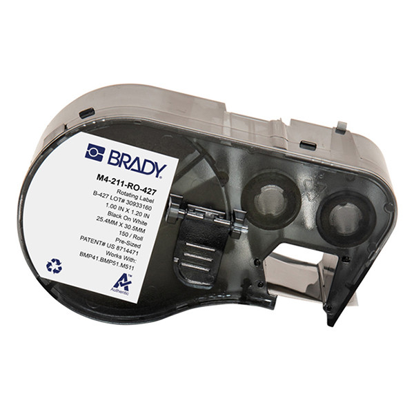 Brady M4-211-RO-427 etiquetas de vinilo laminado negro sobre blanco 25,40 mm x 30,48 mm (original)