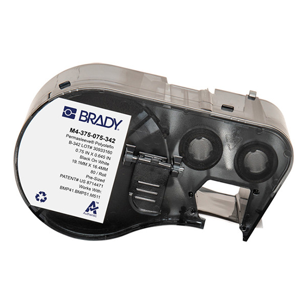 Brady M4-375-075-342 cinta termorretráctil negra sobre blanco 19,05 mm x 16,40 mm (original)