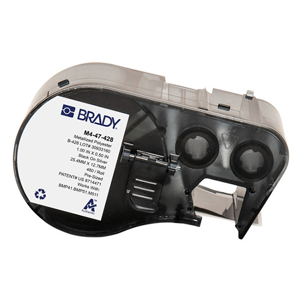 Brady M4-47-428 etiquetas de poliéster metalizado negro sobre gris claro 25,40 mm x 12,70 mm (original) M4-47-428 147953 - 1