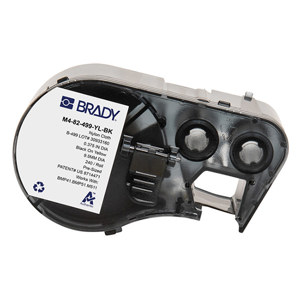 Brady M4-82-499-YL-BK etiquetas de tela de nailon negro sobre amarillo Ø 9,53 mm (original) M4-82-499-YL-BK 147975 - 1