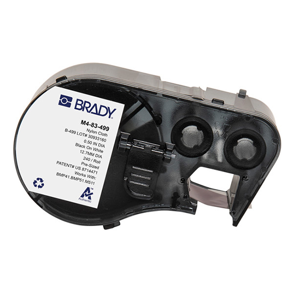 Brady M4-83-499 etiquetas de tela de nailon negro sobre blanco 12,7 mm (original)