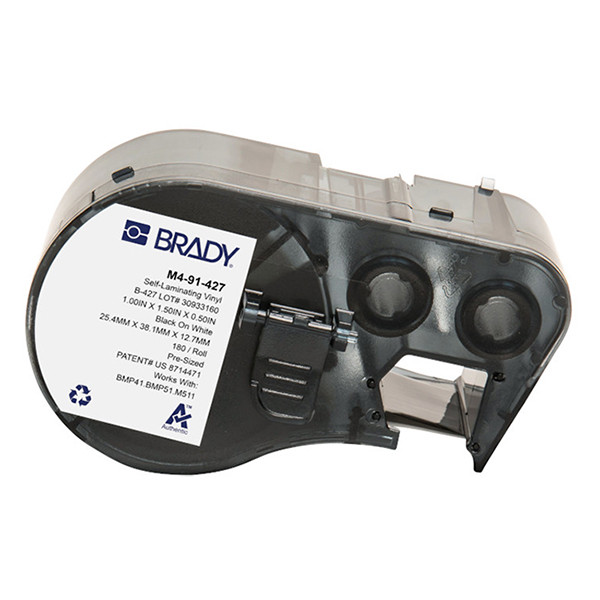 Brady M4-91-427 etiquetas de vinilo laminado negro sobre blanco/transparente 25,4 mm x 38,1 mm x 12,7 mm (original) M4-91-427 148124 - 1
