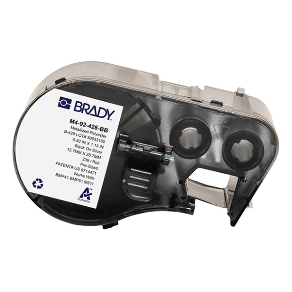 Brady M4-92-428-BB Etiquetas de poliéster metalizado negro sobre gris claro 12,70 mm x 33,02 mm (original)