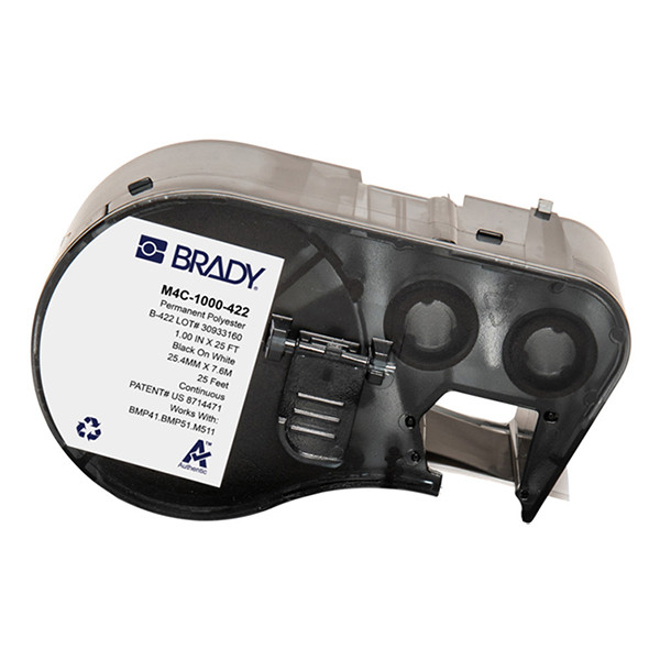 Brady M4C-1000-422 etiquetas permanentes de poliéster negro sobre blanco 25,4 mm x 7,62 m (original)