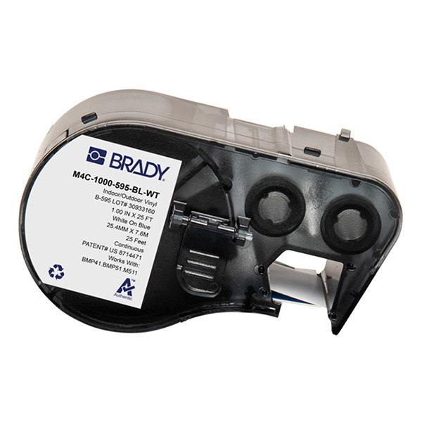 Brady M4C-1000-595-BL-WT cinta vinílica blanca sobre azul 25,4 mm x 7,62 m (original)