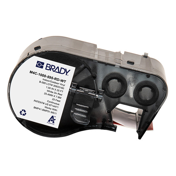 Brady M4C-1000-595-RD-WT etiquetas de vinilo blanco sobre rojo 25,40 mm x 7,62 m (original)