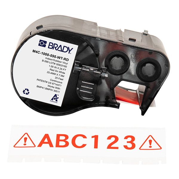 Brady M4C-1000-595-WT-RD cinta vinilo rojo sobre blanco 25,4 mm x 7,62 m (original)