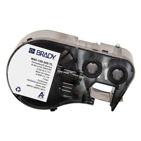 Brady M4C-125-342-YL cinta termocontraíble negra sobre amarilla 5,97 mm x 2,13 m (original)