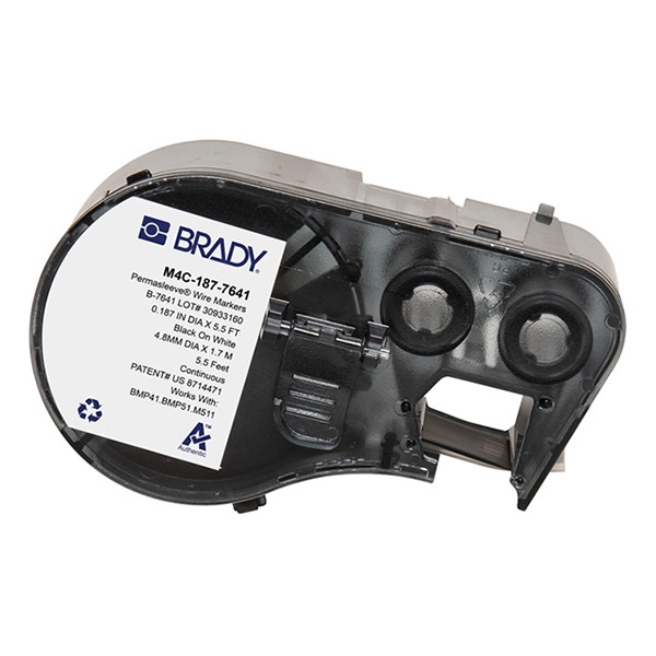 Brady M4C-187-7641 cinta termorretráctil negra sobre blanco 8,50 mm x 2,13 m (original)