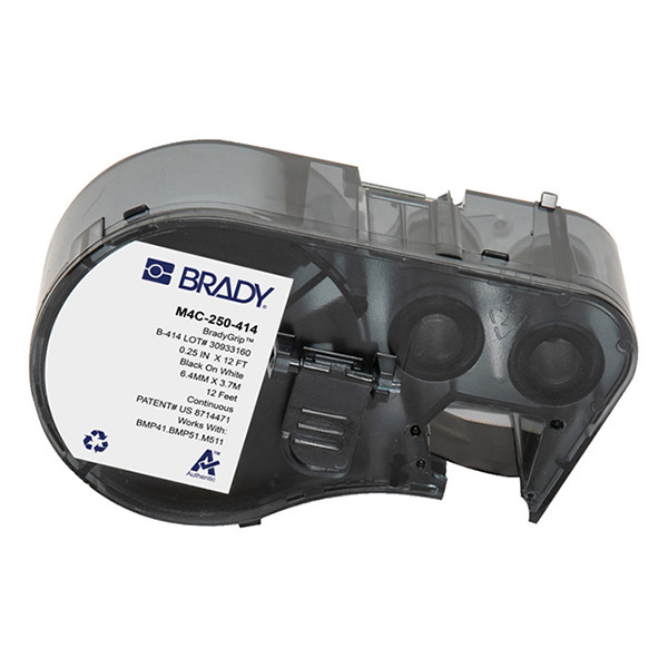 Brady M4C-250-414 etiquetas de material de poliéster con gancho y bucle negro sobre blanco 6,35 mm x 3,66 m (original)