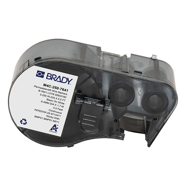 Brady M4C-250-7641 cinta termorretráctil negra sobre blanco 11,15 mm x 2,13 m (original)