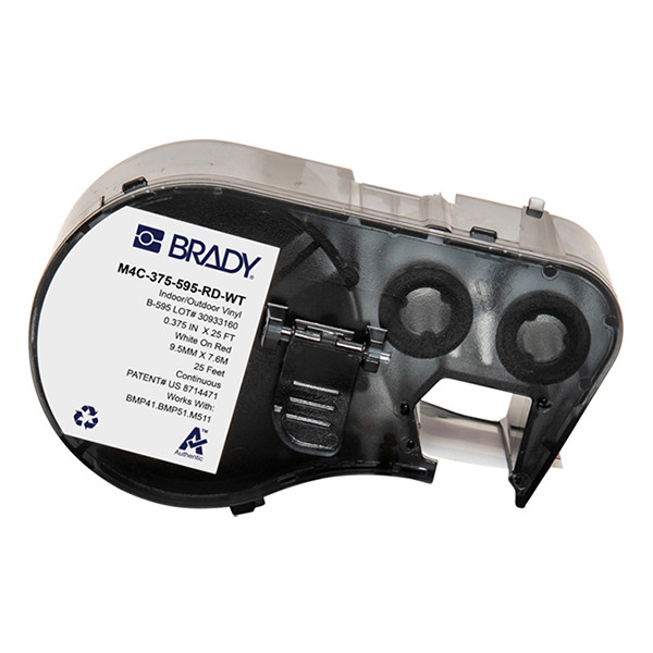 Brady M4C-375-595-RD-WT etiquetas de vinilo blanco sobre rojo 9,53 mm x 7,62 m (original)