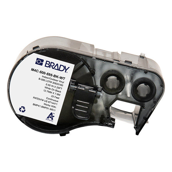 Brady M4C-500-595-BK-WT etiquetas de vinilo blanco sobre negro 12,70 mm x 7,62 m (original) M4C-500-595-BK-WT 147958 - 1