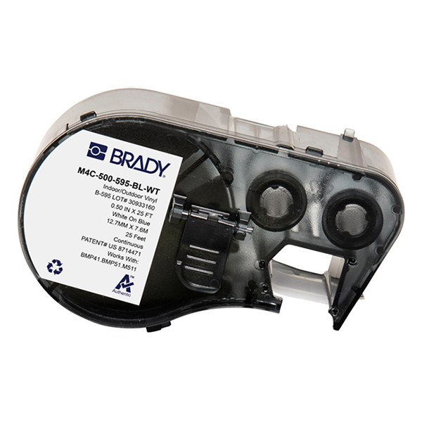 Brady M4C-500-595-BL-WT etiquetas de vinilo blanco sobre azul 12,70 mm x 7,62 m (original) M4C-500-595-BL-WT 147981 - 1