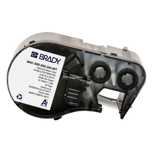 Brady M4C-500-595-GN-WT etiquetas de vinilo blanco sobre verde 12,70 mm x 7,62 m (original)