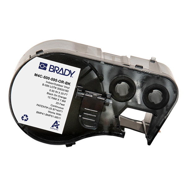 Brady M4C-500-595-OR-BK cinta vinilo negro sobre naranja 12,7 mm x 7,62 m (original)