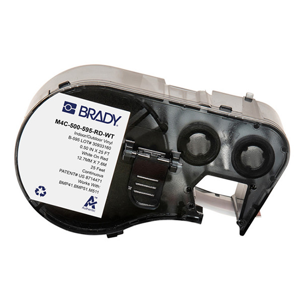 Brady M4C-500-595-RD-WT etiquetas de vinilo blanco sobre rojo 12,70 mm x 7,62 m (original)