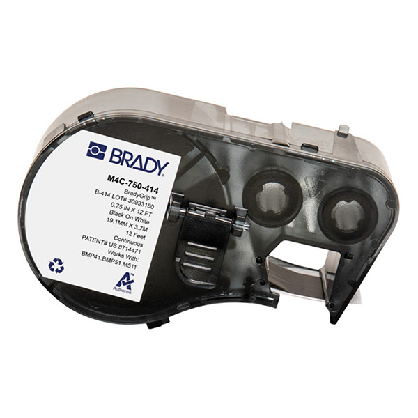 Brady M4C-750-414 etiquetas de material de poliéster con gancho y bucle, negro sobre blanco, 19,05 mm x 3,66 m (original)