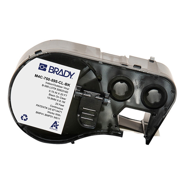 Brady M4C-750-595-CL-BK cinta vinilo negro sobre transparente 19,05 mm x 6,1 m (original)