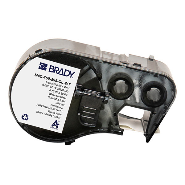 Brady M4C-750-595-CL-WT Etiquetas de vinilo blanco sobre transparente 19,05 mm x 6,10 m (original)