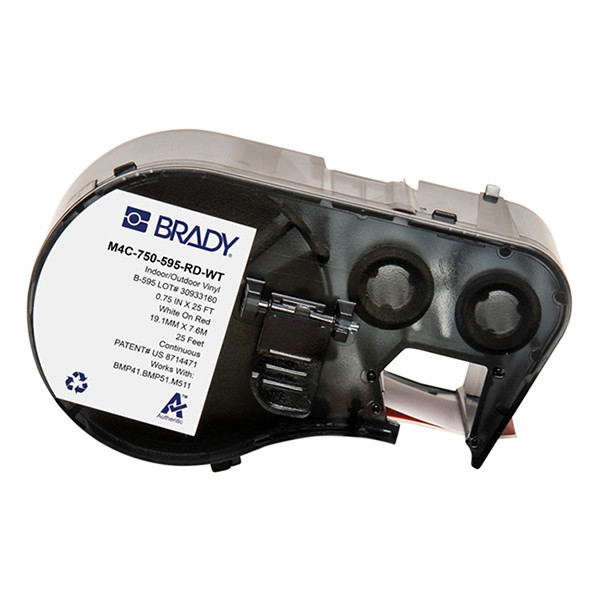 Brady M4C-750-595-RD-WT etiquetas de vinilo blanco sobre rojo 19,05 mm x 7,62 m (original)