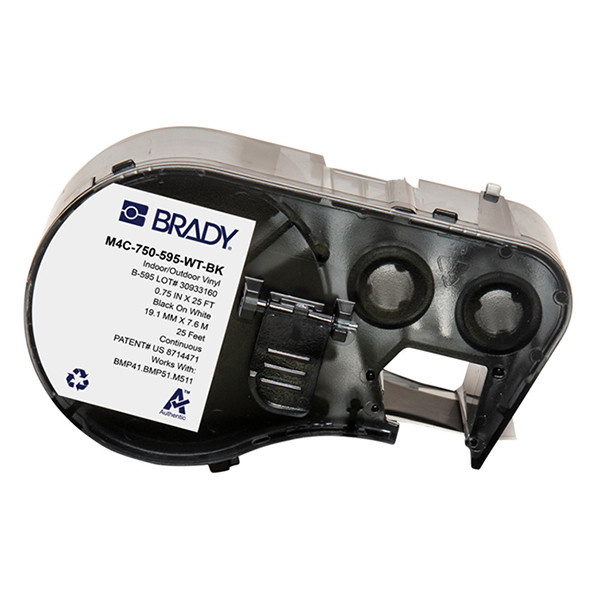 Brady M4C-750-595-WT-BK etiquetas de vinilo negro sobre blanco 19,05 mm x 7,62 m (original) M4C-750-595-WT-BK 147977 - 1