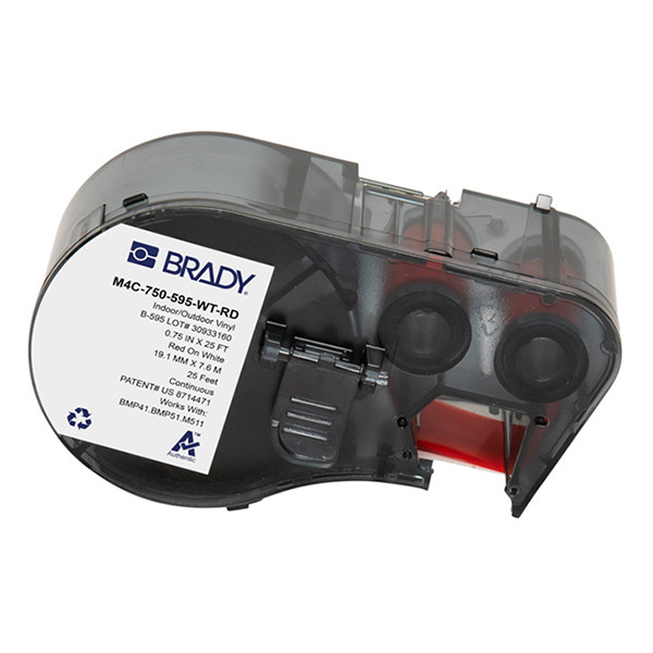 Brady M4C-750-595-WT-RD cinta vinilo rojo sobre blanco 19,05 mm x 7,62 m (original) M4C-750-595-WT-RD 148178 - 1