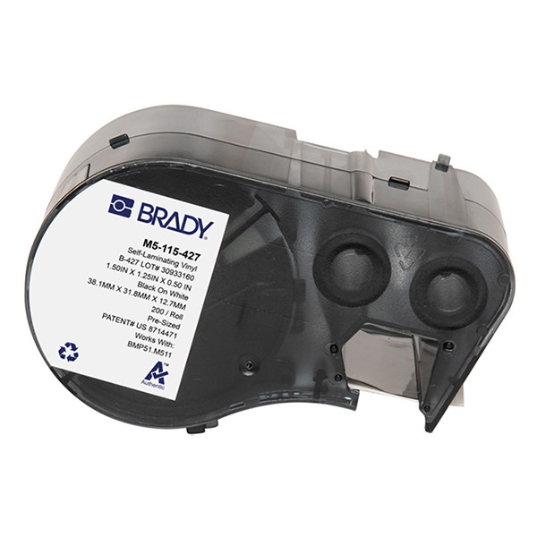 Brady M5-115-427 etiquetas de vinilo laminado negro sobre blanco/transparente 31,75 mm x 38,1 mm x 12,7 mm (original) M5-115-427 148148 - 1