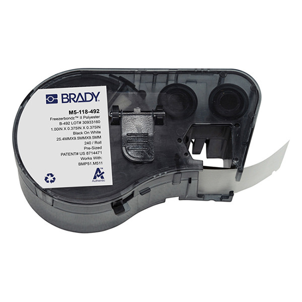 Brady M5-118-492 Etiquetas de poliéster FreezerBondz negro sobre blanco 25,4 mm x 9,53 mm (original)