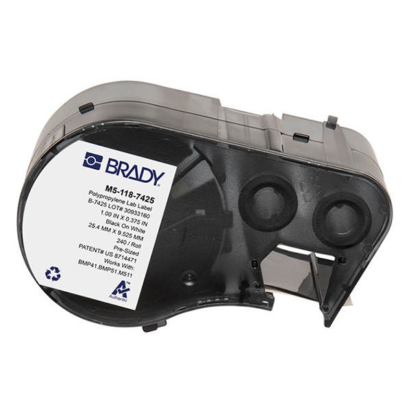 Brady M5-118-7425 etiquetas de polipropileno negro sobre blanco 9,53 mm x 25,4 mm (original)
