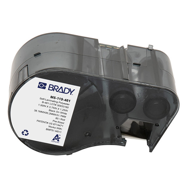 Brady M5-119-461 etiquetas de poliéster laminadas negro sobre blanco/transparente 38,1 mm x 95,25 mm x 31,75 mm (original)