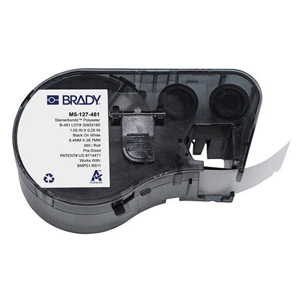 Brady M5-127-481 etiquetas de poliéster negro sobre blanco 26,67 mm x 6,35 mm (original)