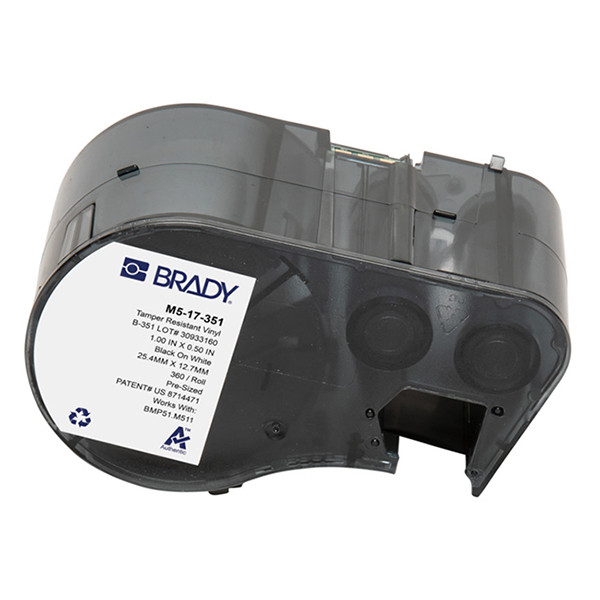 Brady M5-17-351 etiquetas de vinilo negro sobre blanco 25,4 mm x 12,7 mm (original)