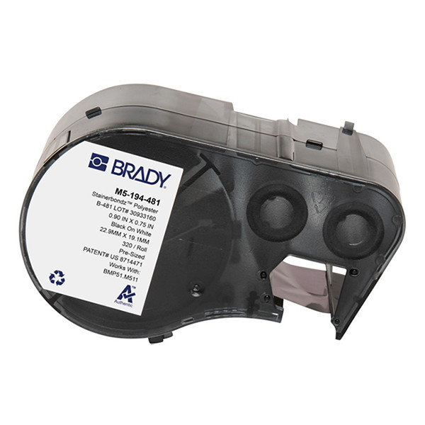 brady m5-194-481 etiquetas de poliester negro sobre blanco 1905 mm x 2286 mm original