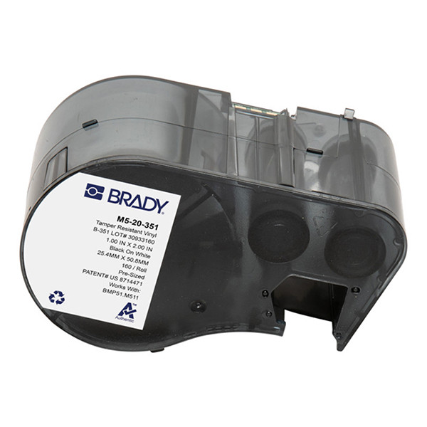 Brady M5-20-351 etiquetas de vinilo negro sobre blanco 25,4 mm x 50,8 mm (original)