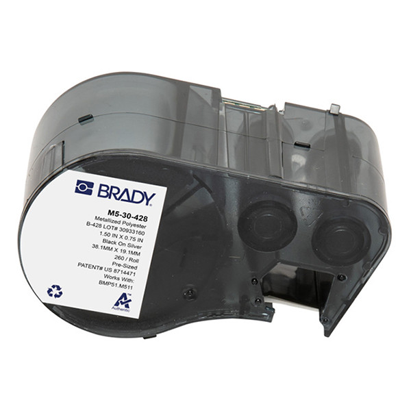 Brady M5-30-428 etiquetas de poliéster metalizado negro sobre gris claro 38,10 mm x 19,05 mm (original)