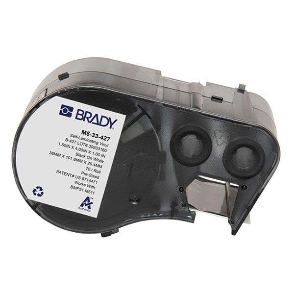 Brady M5-33-427 etiquetas de vinilo laminado negro sobre blanco/transparente 101,6 mm x 38,1 mm x 25,4 mm (original)