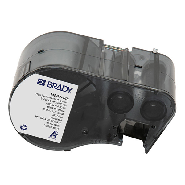 Brady M5-97-488 etiquetas de poliéster negro sobre blanco 22,86 mm x 22,86 mm (original)