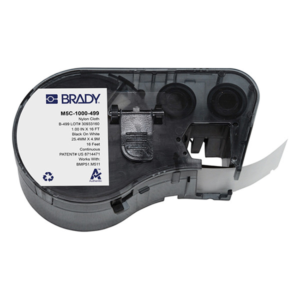Brady M5C-1000-499 etiquetas de tela de nailon negro sobre blanco 25,4 mm x 4,88 m (original)